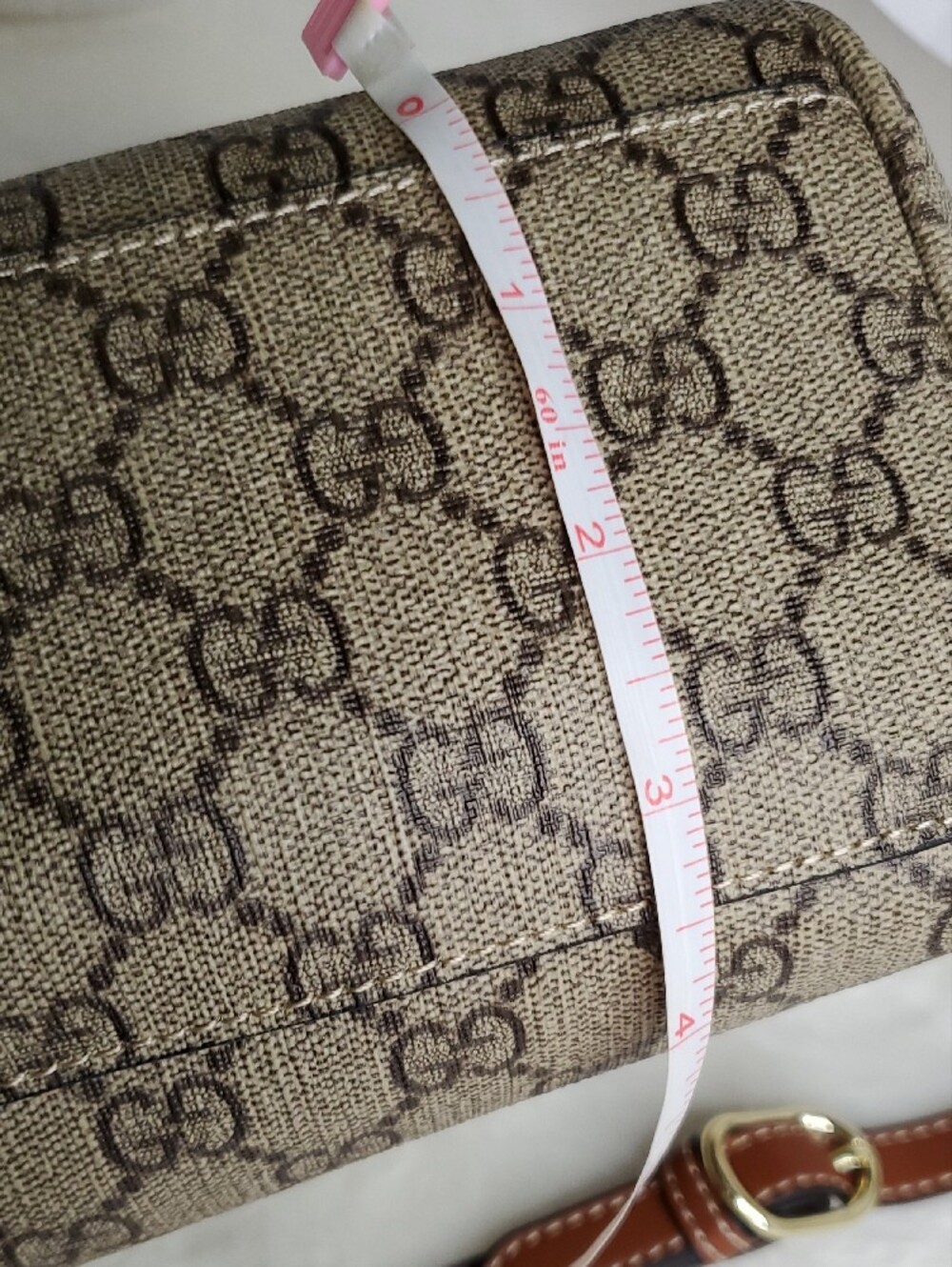 GG Collection Brown GG Monogram Crossbody Satchel with Tan Trim - Picture 11 of 11